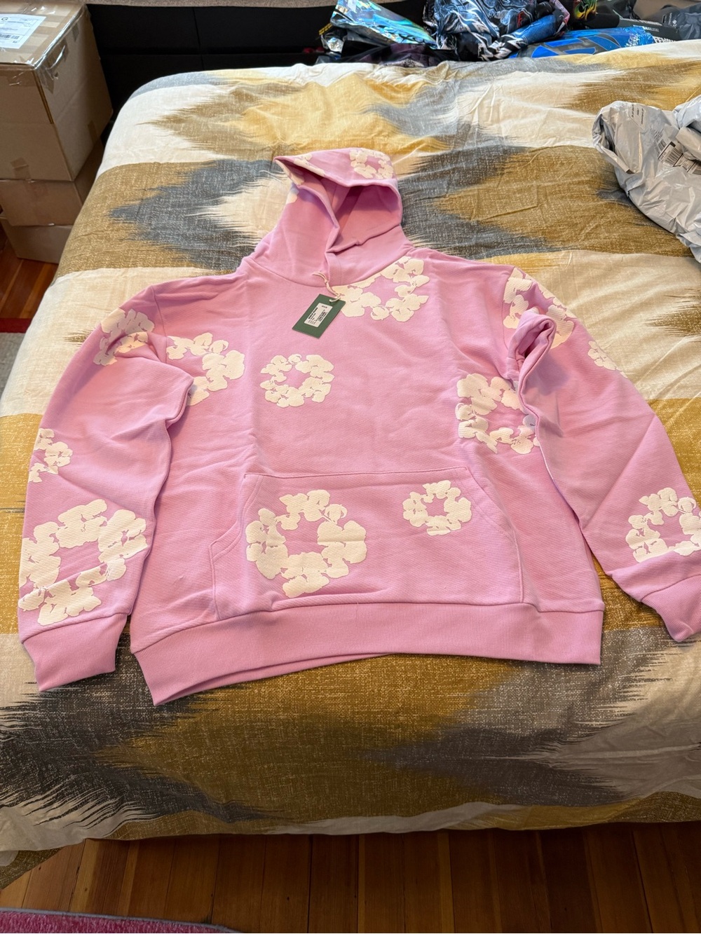 Denim Tears Cotton Wreath Pink Fleece Hoodie Size L